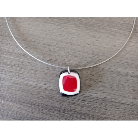 collier de verre fusing noir blanc et rouge