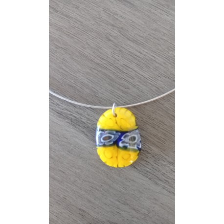 Pendentif femme verre fusing millefiori orange et jaune créatrice bijoux artisanaux vendée