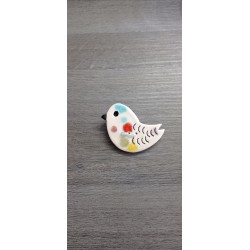 Broche oiseau en faïence artisanale multicolore sur acier inoxydable made in france vendée