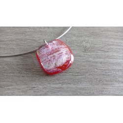 Transparent red pendant dichroic orange pink fusing glass creation handcrafted vendée