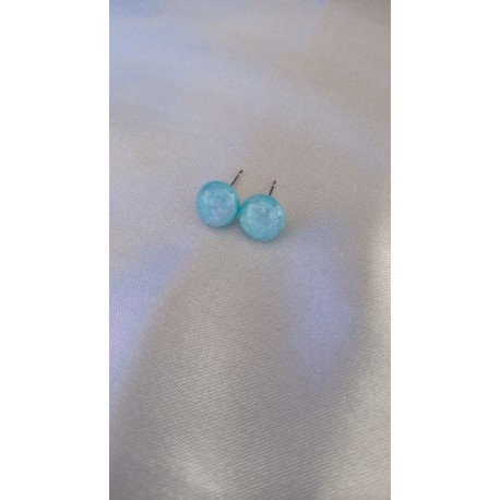 Boucles d'oreilles puce verre fusing bleu clair Dichroic acier inoxydable