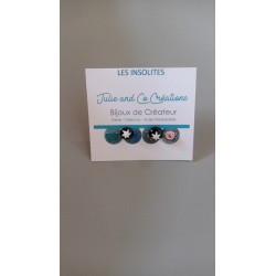 Collection les insolites : Boucles d'oreilles puce verre fusing millefiori noir.