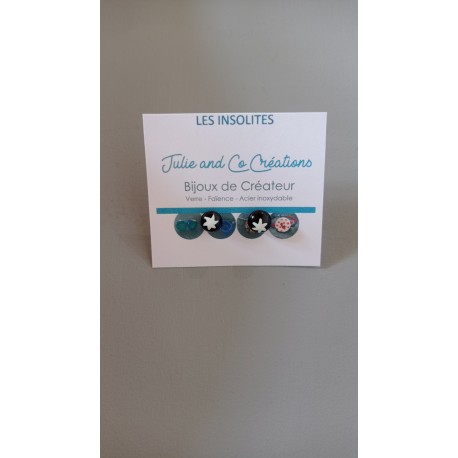 Boucles d'oreilles puce verre fusing millefiori noir. Les insolites