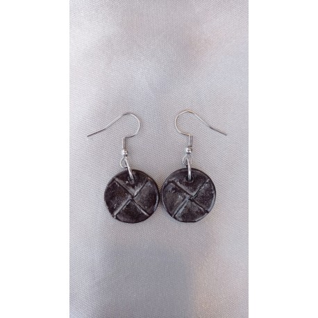 Boucles d'oreilles fantaisie céramique rondes terre noir