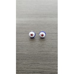 Boucles d'oreilles puce verre fusing millefiori bleu étoiles