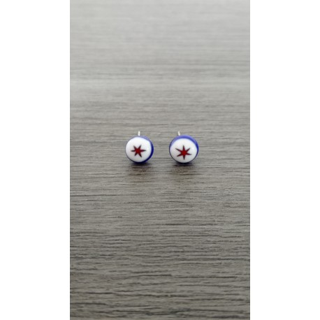 Boucles d'oreilles puce verre fusing millefiori bleu étoiles