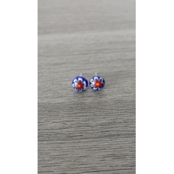 Boucles d'oreilles puce verre fusing millefiori bleu fleurs