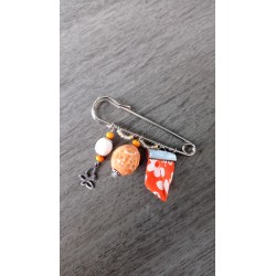 Broche orange faïence et ruban sur acier inoxydable anallergique