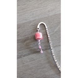 Ceramic pink and silver metal bookmark