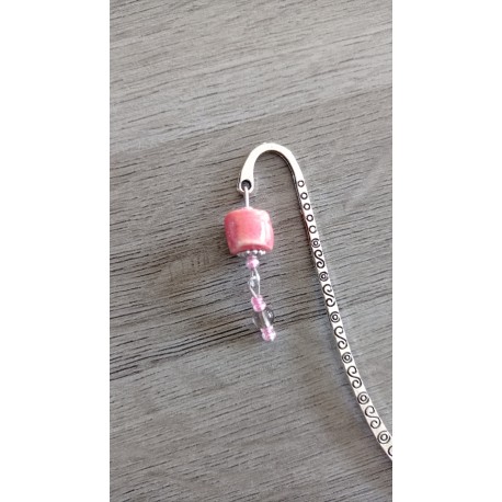 Ceramic pink and silver metal bookmark