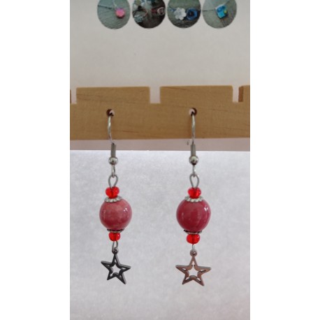 Fancy ceramic earrings half red moon