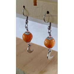 Boucles d'oreilles céramique orange et lune