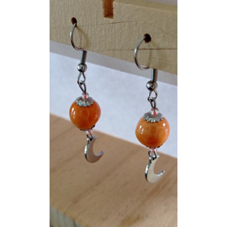 Boucles d'oreilles céramique orange et lune