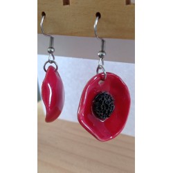 Boucles d'oreilles coquelicots rouge céramique