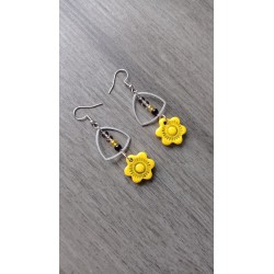 Boucles d'oreilles fleurs fantaisie céramique jaune