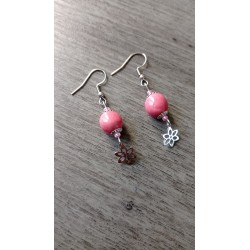 Boucles d'oreilles céramique rose noir fleurs