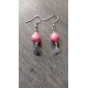 Boucles d'oreilles céramique rose noir fleurs