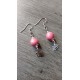 Boucles d'oreilles céramique rose noir fleurs