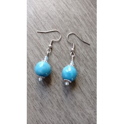 Boucles d'oreilles céramique perles bleu jade acier inoxydable