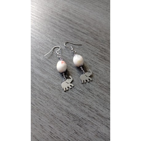 Boucles d'oreilles éléphants céramique blanches