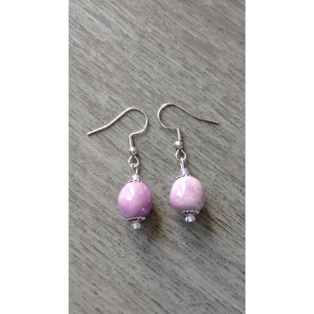 Boucles d'oreilles céramique violettes perles