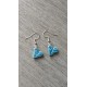 Boucles d'oreilles puce céramique cœur bleu jade