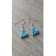 Boucles d'oreilles puce céramique cœur bleu jade