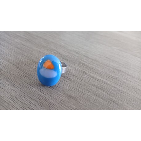 Bague verre fusing bleu création française inox