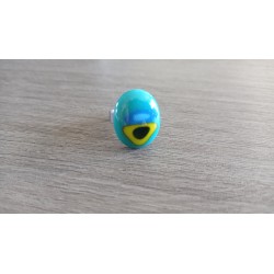 Bague fantaisie verre fusing bleu turquoise jaune acier inoxydable