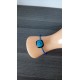 Blue bracelet handmade glass on black leather and stainless steel made in france vendée