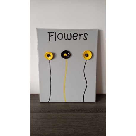 ceramic acrylic frame flowers yellow stainless steel stainless steel on painted canvas